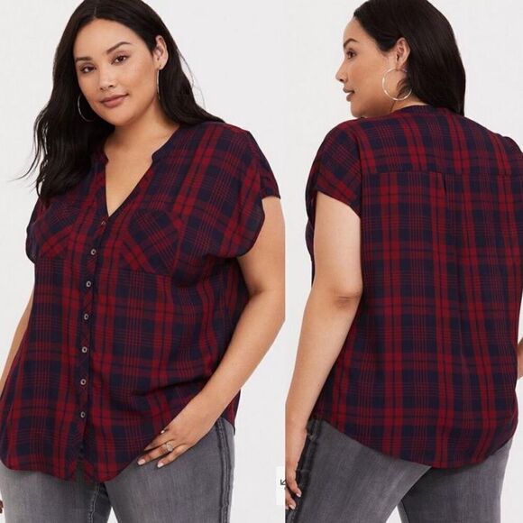 torrid Tops - Torrid Red Plaid Dolman Blouse Top Size 10